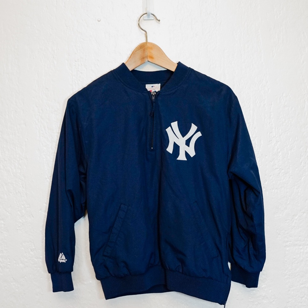 Vintage Majestic New York Yankees Quarter Zip Youth Warm Up Jacket / Windbreaker